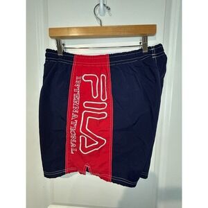 Vintage 90's Fila International Embroidered Big Logo  Swimming Shorts Mens Large